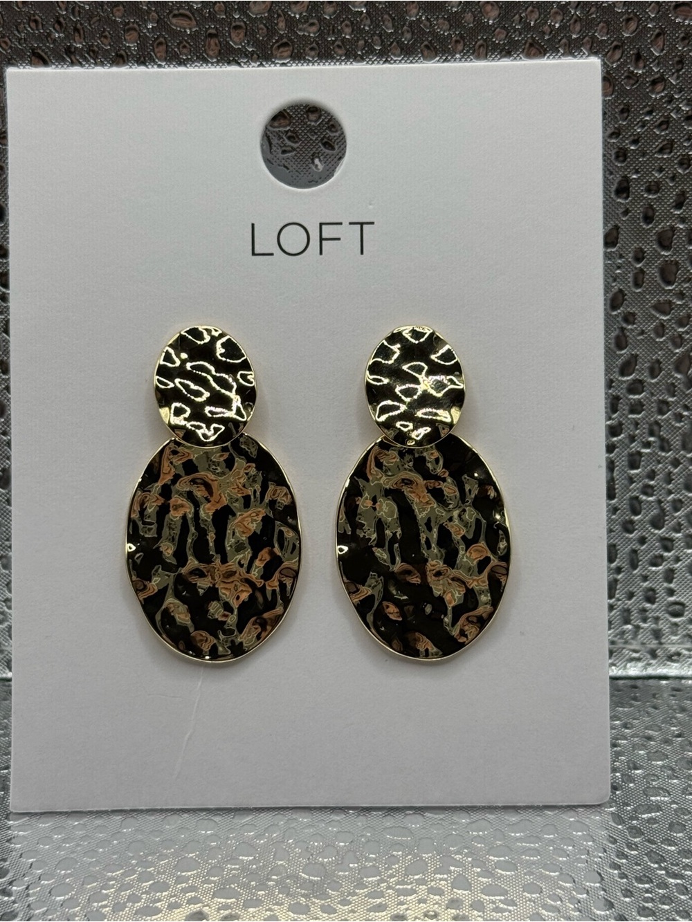LOFT Gold Tone Hammered Statement Drop Earrings NWT